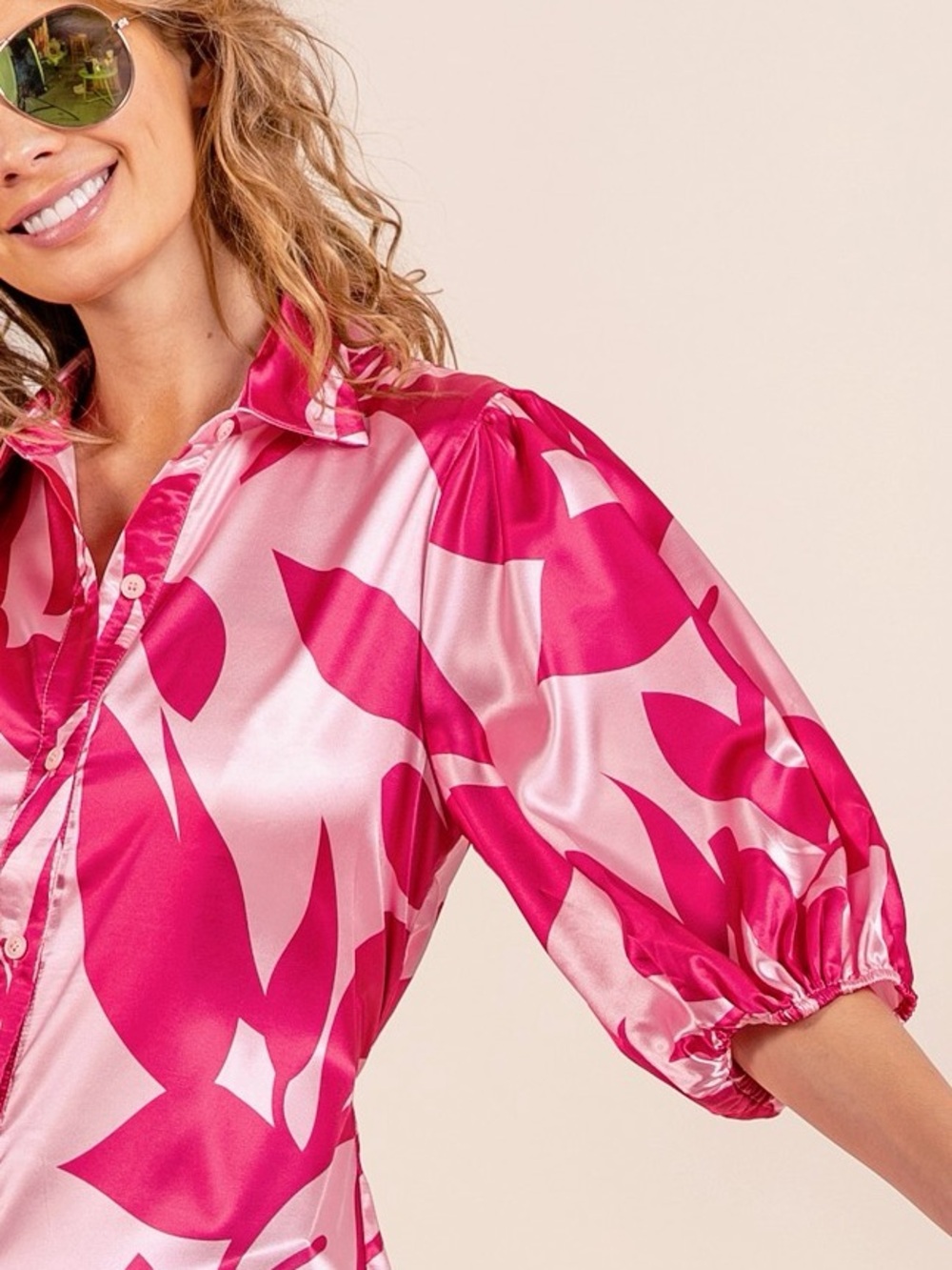 💗Hello Gorgeous! BiBi Leaf Pattern Collared Satin Dress - Picture 5 of 8